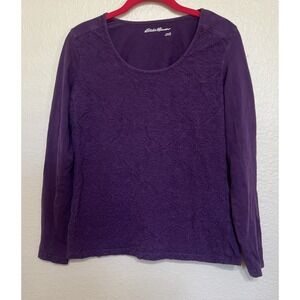 Eddie Bauer Women Purple Embroidered 100% Cotton Long Sleeve Blouse‎ Top Size M